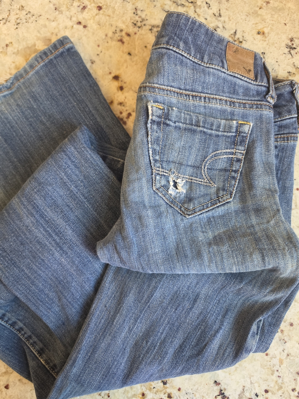 Y2K Ultra LOW RAISE AMERICAN EAGLE-Blue Women's Denim Jeans - Classic Mid Wash